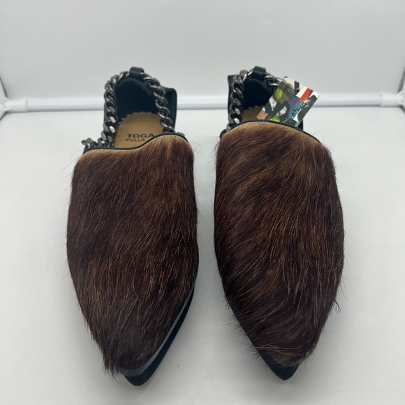 NWT TOGA PULLA Pony Hair Brown Cream Leather Chain Platform Loafer Flat Shoes 39 - Picture 10 of 17